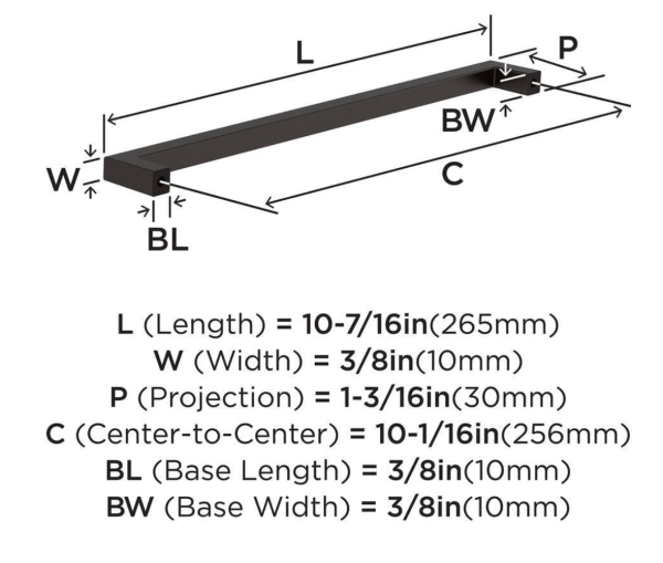 (6 Pack) Amerock Monument 10-1/16 in. (256mm) Modern Oil-Rubbed Bronze Bar Cabinet Pull