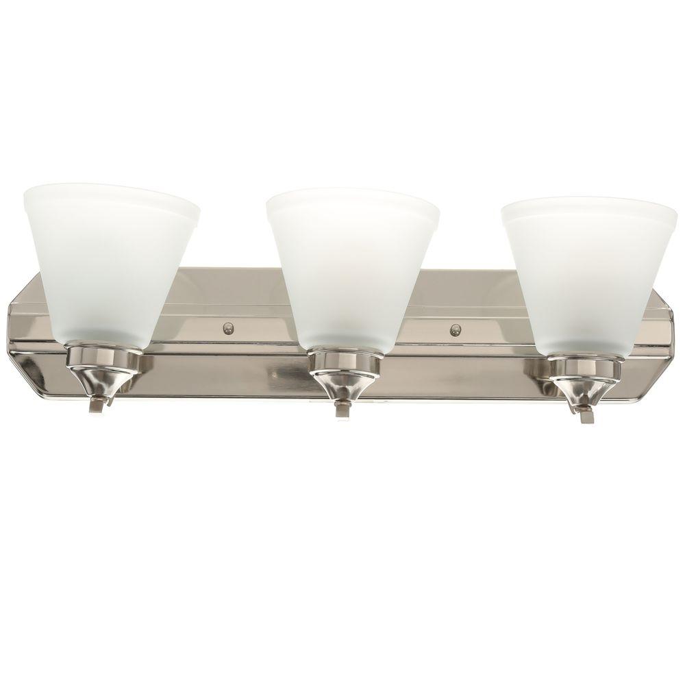 Hampton Bay Tavish 24 in. 3-Light Brushed Nickel Classic Vanity with Frosted Glass Shade
