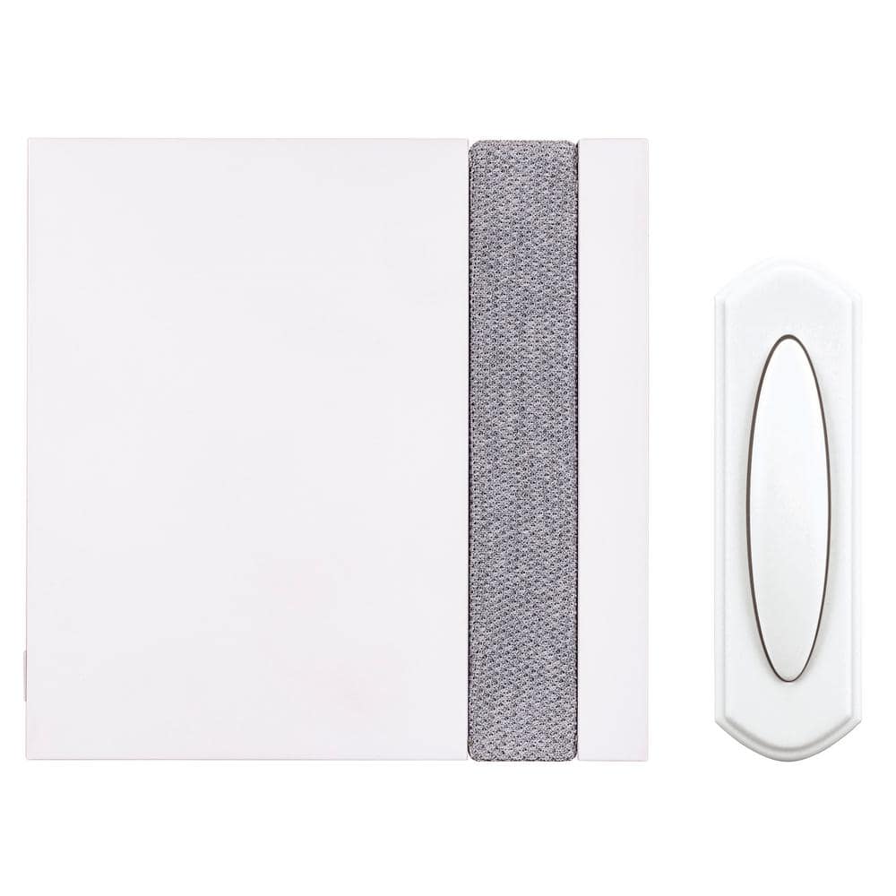 Defiant Wireless Plug-in Doorbell Kit with Wireless Push Button, White with Gray Fabric