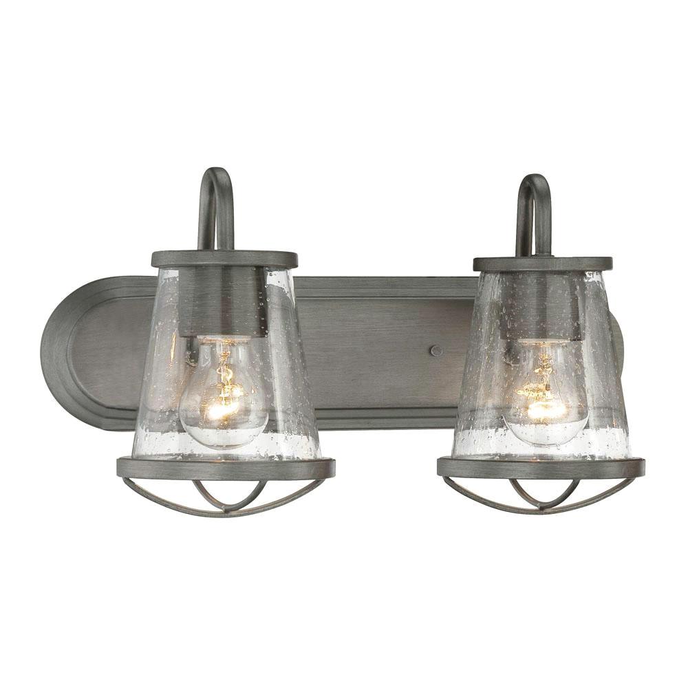 Home Decorators Collection Georgina 18 in. 2-Light Weathered Iron Industrial Bathroom Vanity Light with Clear Seeded Glass Shades