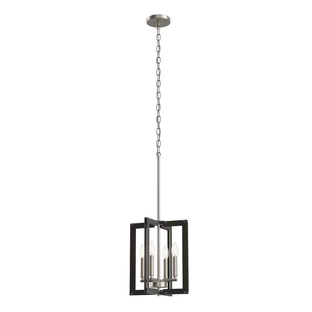 KICHLER Pendroy 4-Light Brushed Nickel and Black Industrial Cage Foyer Pendant Hanging Light