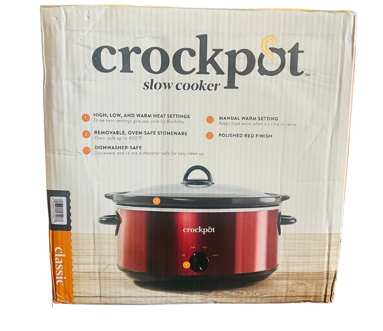 Crockpot 7-Quart Manual Slow Cooker  Red Stainless Steel